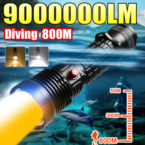 9000000LM Super Bright LED Diving Flashlight Powerful Waterproof Diving Land Dual-purpose Light Hunting Emergency Two-color Lamp
