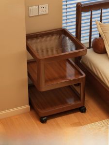 Mobile Small Nightstand Bedroom Simple Multi-Function Bedside Creative Table Acrylic Finish Bamboo Material Storage Shelf