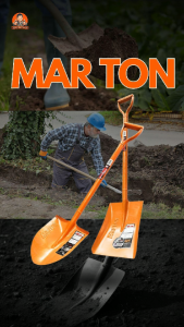 พลั่ว Marton ปลายแหลม/ปลายตัด (ด้ามเหล็ก) สำหรับการตักดิน ตักทราย หรือก้อนหินที่ไม่ใหญ่มาก มีความแข็งแรง ทนทาน และด้ามจับกระชับ