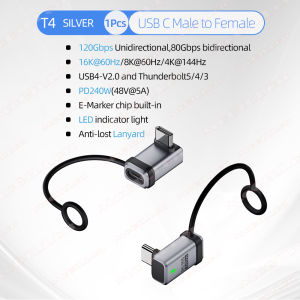 PD240W USB C to C Adapter with Lanyard 80Gbps 90 Degree Converter 16K Video USB4 Adapter for MacBook iPhone 16 Pro Tablet Laptop