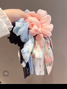 Scrunchie Korea Model Pita Panjang Aesthetic Motif Bunga Kunciran Wanita Fashionable