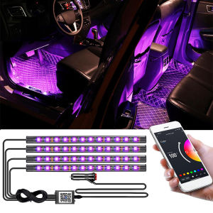 RGB LED Car Ambient Interior Light Strip Sync to Music Bluetooth App Control Auto Decoration Lamp - Music Syncing Interior Light