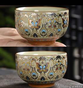 [SG] Handcrafted Gilded Ceramic Teacup Premium Gold Gilt Butterfly Peacock Motif Master Cup Kungfu Tea Set Vintage