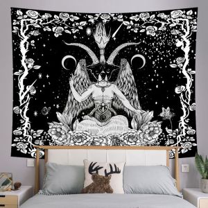 VIKAMA UFO Alien Abduction Black White Wall Tapestry Flying Saucer Beam Mountain Cloud Retro Sci Fi Space Extraterrestrial Decor