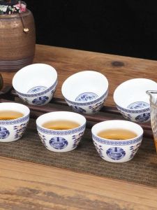 Handmade Blue Porcelain Tea Cup Set Floral Design High White Ceramic Single Tea Cup Small Tea Bowl for Home Use And Tea Appreciation