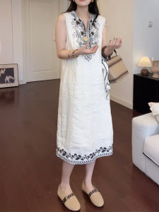 Shalldoer | Elegant Summer Long Dress Womens Simple Holiday Style Cleanfit H-Shape A-Line Skirt Three-quarter Sleeve Casual Fashion