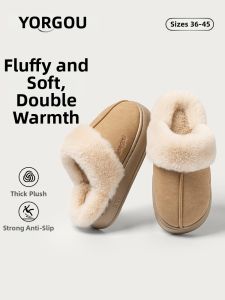 YUANGANG | Fluffy Warm Fur Slippers for Women Winter Indoor Use
