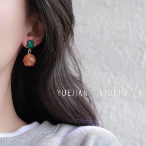 Brown Merlot Vintage Hong Kong Style Color Block Amber Pine Forest Earrings And Studs Fresh out Alloy Geometric Pattern Womens Fashion Jewelry