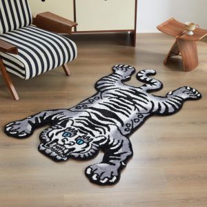 VIKAMA Vintage Tattoo Blue Tiger Bath Mat Water Absorbent Non Slip Irregular Shape Bathroom Balcony Anti Wear Decor Area Rug