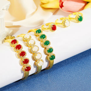 SEQUITO New Popular Female Adjustable Ring Bangle Set Inlay Oval AAA Zircon Wedding Party Gold Color Dress Accessories Jewelry SJ412
