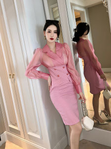 Elegant Tailored Lapel Slim Fit Dress Womens Autumn Winter New Style Heavyweight Tweed Premium Feel Skirt Korean Style Commute Pure Color