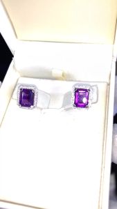 Anting Berlian Batu Asli Kecubung Ametis Semanggi Wanita - SMG 1704