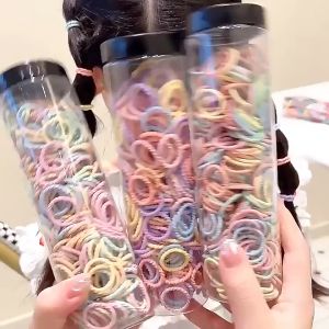 Hộp 300 chiếc chun tóc sợi nhỏ nhiều màu sắc cho bé thời trang ống dây buộc tóc mềm trẻ em dễ thương