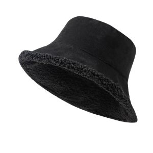 Autumn/winter Double-sided Japanese Bucket Hat Womens Warm and Cold-proof Face Cover Thickened Imitation Lamb Plush Basin Cap