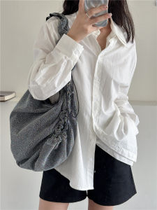 Washed Denim Tote Bags For Women Shoulder Book Bag Blue Jean Star Embroidery Multi-pocket Big Capacity Shopper Messenger Y2K Bag