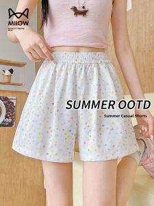 miiow | High Waist A-Line American Style Short Pants Womens Summer New Five-Point High Waist Flattering Polyester Fiber Soft Comfortable