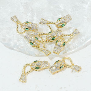 หัวงูหัวเข็มขัดประดับเพชรเซอร์โคเนียชุบทอง 14K ทำมือ สร้อยข้อมือ DIY หัวเข็มขัดสร้อยคอ เครื่องประดับ
