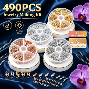 490pcs/Box Jewelry Making Kits Lobster Clasp Open Jump Rings End Crimps Beads Box Handmade DIY Bracelet Necklace Findings