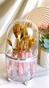 Aveline Rak Serbaguna 360 derajat Kosmetik Crystal Transparan Aesthetic - Organizer Multifungsi untuk Kuas Makeup Kosmetik Alat Tulis & Perlengkapan Dapur
