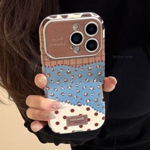 Retro Blue Brown Leopard Print Splicing Leather Shockproof Protective Phone Cover Case for iPhone 17 16 15 14 13 12 Pro Max Plus