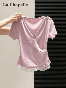 La Chapelle | Purify Temptation Lace Spliced V-Neck T-Shirt Female Summer