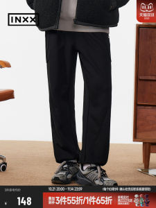 กางเกงลำลองชายทรงตรงสีดำ INXX Standby กางเกงขายาวทรงหลวมเอวยางยืดพร้อมเชือกผูกสำหรับฤดูใบไม้ร่วง