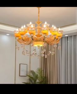 Đèn Chùm Treo Trần Pha Lê Lớn Cao Cấp Chao Đá 15 Tay Trang Trí Phòng Khách Tặng Kèm Bóng Led - Bảo Hành 10 Năm