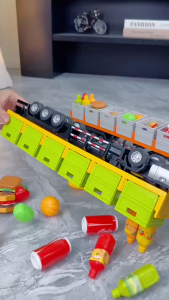 รถบรรทุกของเล่นเด็ก รถบรรทุกตู้คอนเทนเนอร์จำลอง รถจำลองมีเสียงและไฟ ทนทานต่อการตก รถของเล่นเด็กสำหรับเด็กผู้ชายเวอร์ชั่นขยาย 42ซม.