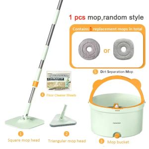 Rotating Squeeze Mop with Bucket Set with 4 Replaceable Mop Pads 360° Spin Microfiber Lazy Floor Household Cleaning Mops Tool
