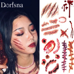Dorisna 10 Miếng Dán Hình Xăm Sẹo Halloween Miếng Dán Mô Phỏng Vết Thương Hình Xăm Sẹo Đẫm Máu Đáng Sợ Cho Bữa Tiệc