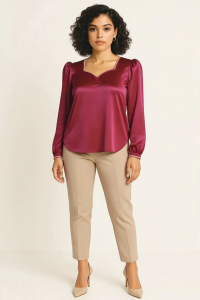 Ladies Long Sleeve Solid Color Satin Tops