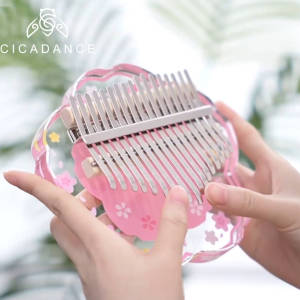 17/ 21 Key Kalimba Acrylic Finger Piano Transparent Thumb Piano Romantic Cherry Blossom Model for Beginner Children Adult Gift
