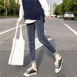 Spring Harem Denim Jeans Womens High Waist Slim Fit Long Leg Cotton Stretch Fabric Anti-Wrinkle Dad Style Ruffle Hem