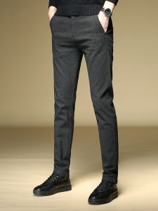 ROMON | Quần âu nam công sở co giãn mài mòn thường ngày mùa xuân thu mới quần tây ống đứng ôm vừa vặn dài màu trơn cạp vừa