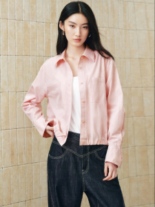 PEACEBIRD | Autumn Pink Floral Yarn Truncated Long Sleeve Shirt