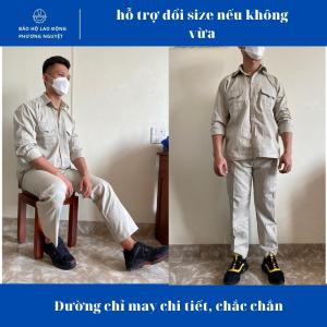 Quần áo bảo hộ lao động vải kaki quần áo công nhân màu ghi sáng dày dặn bền bỉ
