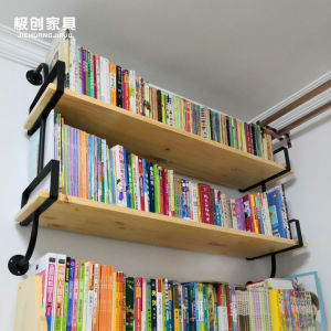 Wall-Mounted Iron Art Solid Wood One-Row Shelf Storage Rack Display Stand Multi-Layer Wall Bookshelf Flower Stand Organizer