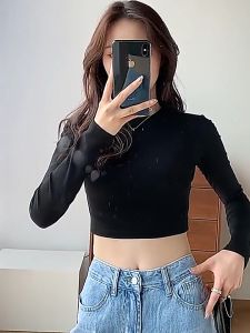 HK BJ1749 Baju Crop Top Atasan Knit Wanita Kaos Polos Lengan Panjang Long Sleeve Slim Fit