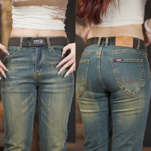 Elegant Vintage American Straight Leg Mens Jeans Elastic Casual Long Trousers Versatile Trendy Brand Mens Denim Pants