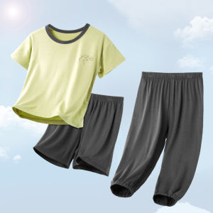 Boys Summer Sleepwear Modal Thin Short Sleeve Home Clothes Air Conditioning Suit Casual Style Comfortable Breathable Cotton Blend