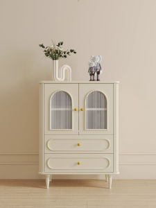 Modern French Style TV Console Table Cream Color Living Room Solid Wood Furniture Multi-Function Storage Cabinet