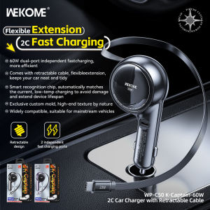 WEKOME explosive 60W telescopic cable car charger car grade dual C-port fast charging multifunctional car charger for iPhone 16