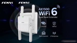 Fenvi | FENVI 5Ghz AX1500 WiFi 6 Repeater Extender Signal Booster Dual Band 2.4G/5GHz Wi-Fi Signal Amplifier Long Range Network Easy Set