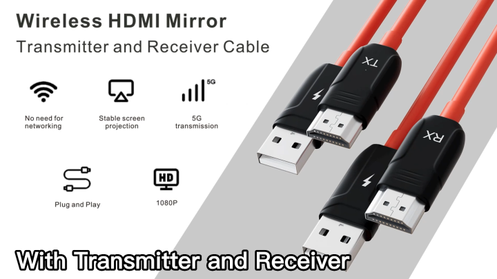 FEINODI Pemancar dan Penerima HDMI Nirkabel 1080P Mirroring
