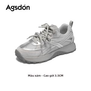 Agsdon | Giày Thể Thao Nữ Tăng Chiều Cao Đế Dày Màu Xám Bạc Mùa Xuân 2026