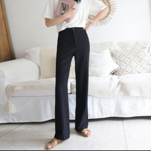 Slimming High Waist Wide Leg Pants Floor Length Airy Straight Cut Trousers for Women Black Spring Autumn Casual Pants