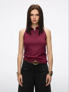 Sleeveless Beaded Polo Neck T-shirt