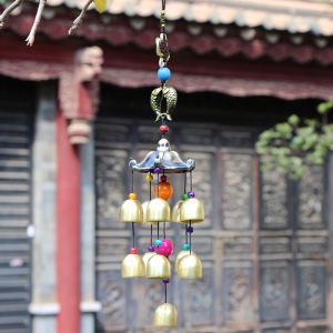 Ethnic Style Handmade Beaded Wind Chimes Door Decoration Metal Bell Creative Ornament Fengshui Money Drawing Safe Keeping Home Decorations