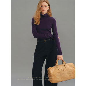 100% Wool High Neck Simple & Versatile Knit Sweater Womens