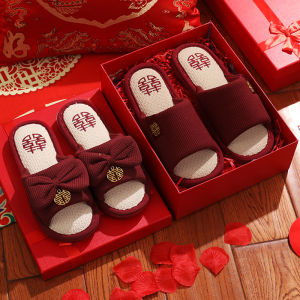 MONLEYTA | Wedding Slippers Couple Style New Bride Groom Summer Lightweight Luxury Wedding Shoes Celebratory Red Pair Newlyweds Gift
